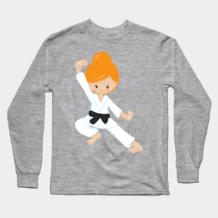 Karate Girl, Cute Girl, Black Belt, Orange Hair Long Sleeve T-Shirt